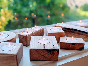 Showcasing a few of our handcrafted Tasmanian oak tealight holders, from the Create Warmth collection of Crafty Palms.